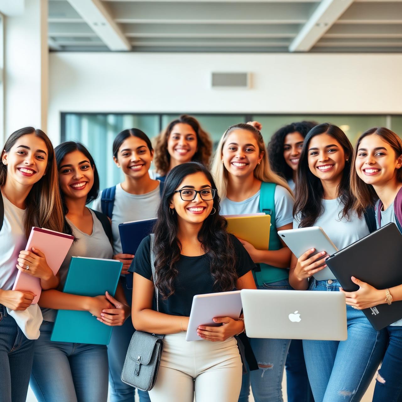 Adolescentes escolares felices aprendiendo juntas